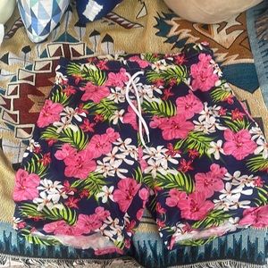 Tropical flowers shorts, cotton material with draw string. Worn once,no pockets